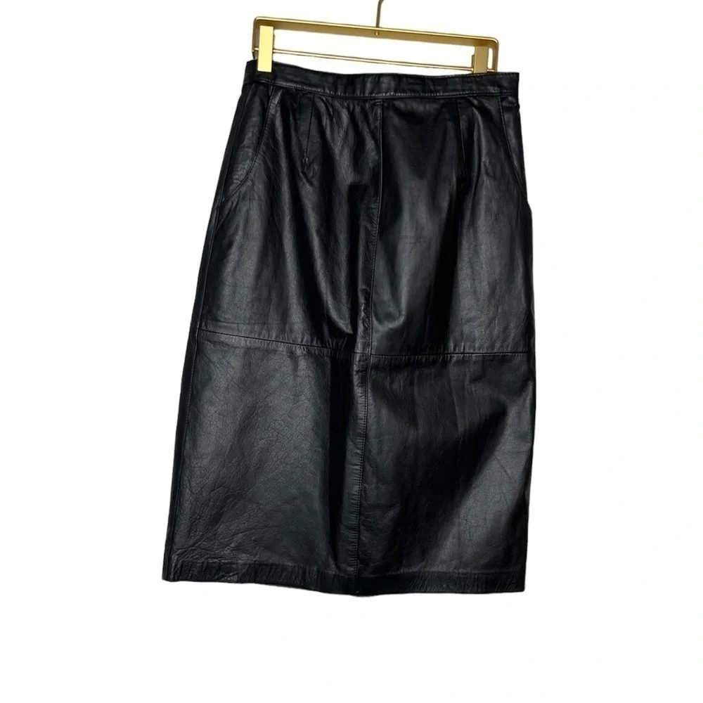 1960s Vintage Sliverleaf 100% Leather Midi Pencil Skirt Vtg size 14- 27 in waist